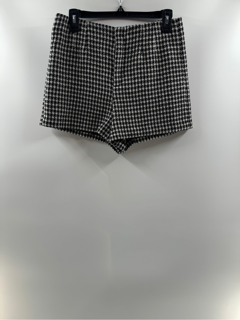 Zara Structured Houndstooth Tweed Shorts Women's Large High Rise Black White
